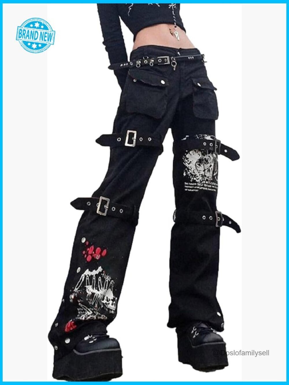 Gothic Cargo Pants Wide Leg Loose Fit Y2K Punk Streetwear Harajuku Style